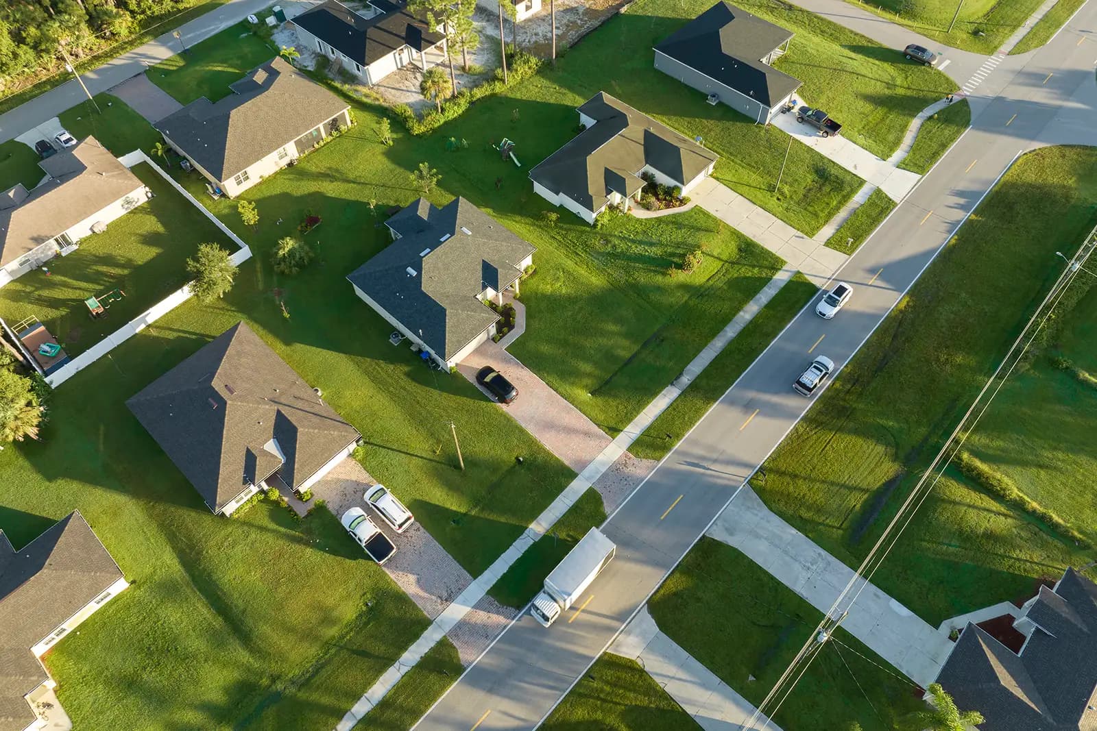 Aerial view of a managed suburban community